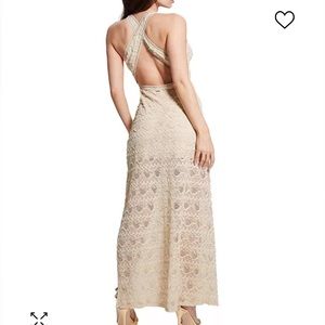 [NWT] GUESS Embroidered Sleeveless Maxi Dress Oyster Pearl Size Medium